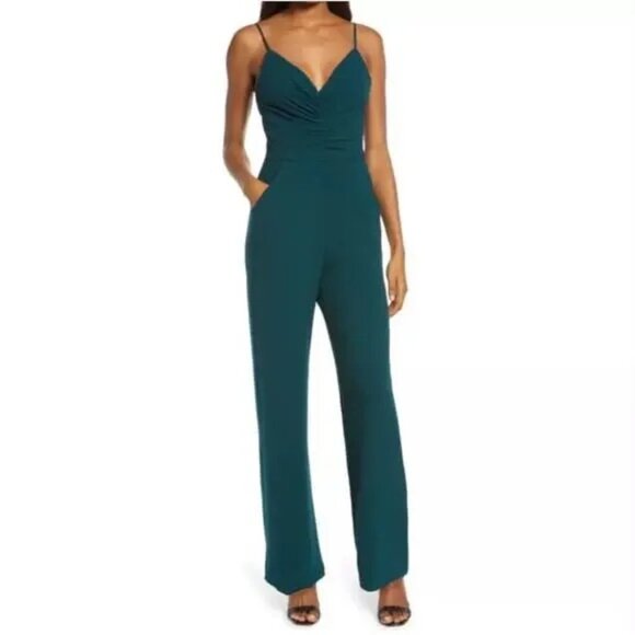 Dress The Population Jumpsuit S Wide Leg Emmet NWT $258 Pine Green - Picture 2 of 10